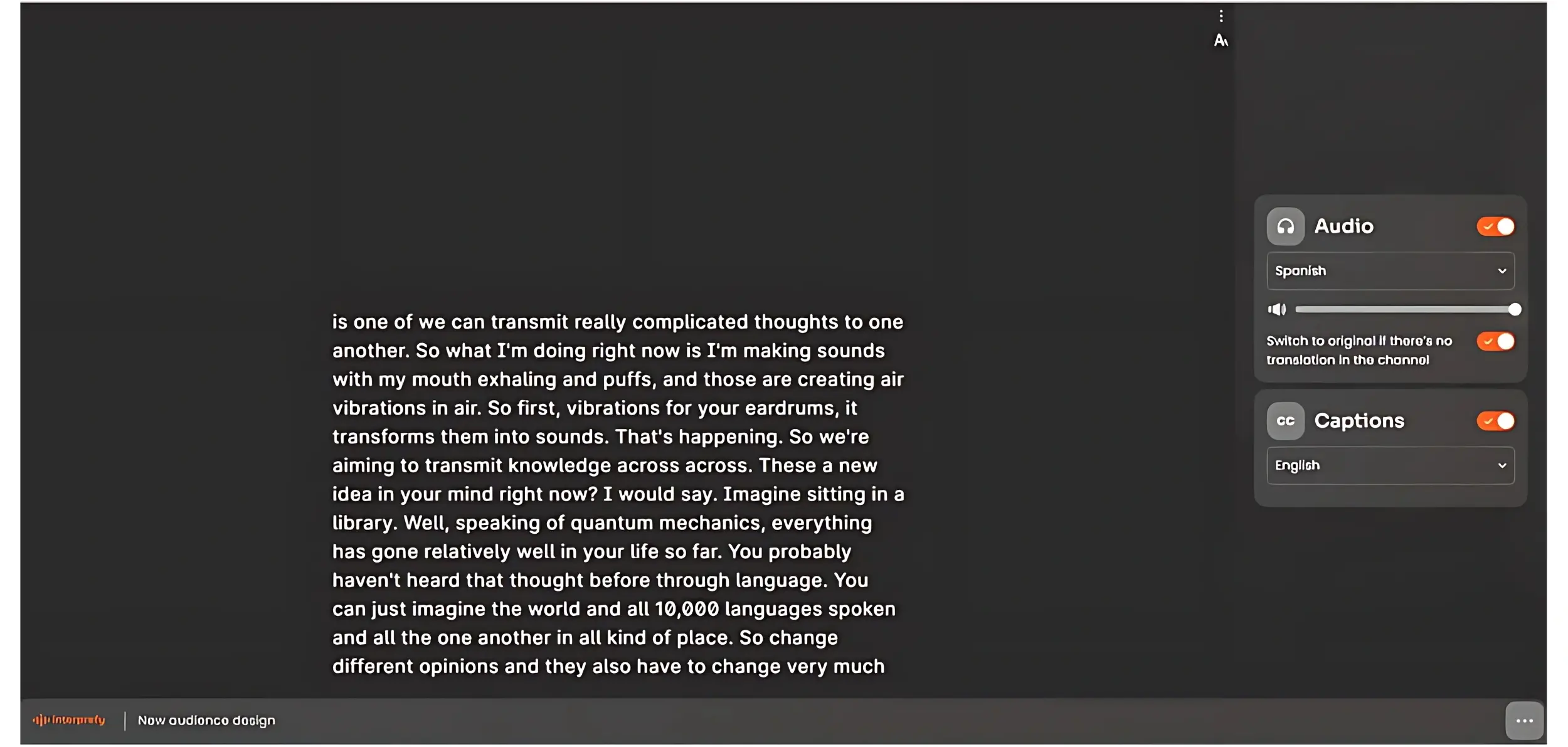 Interprefy Audio and Captions in Dark Mode
