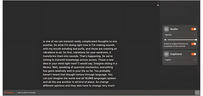 Interprefy Audio and Captions in Dark Mode