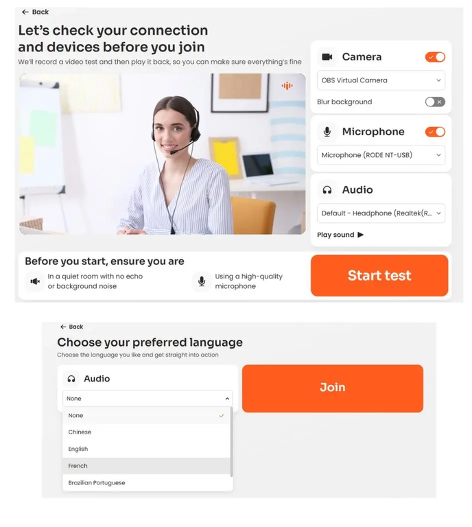 Interprefy Pre-call test feature overview