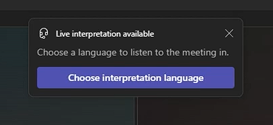 MS Teams popup language selection