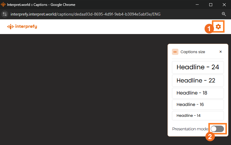 User Guide: Presentation Mode for Interprefy Captions in a New Window