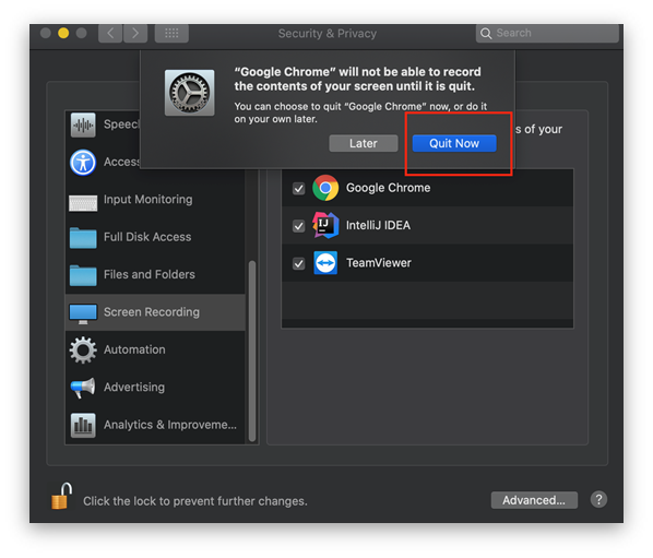 How do I enable screen-sharing on macOS Chrome?
