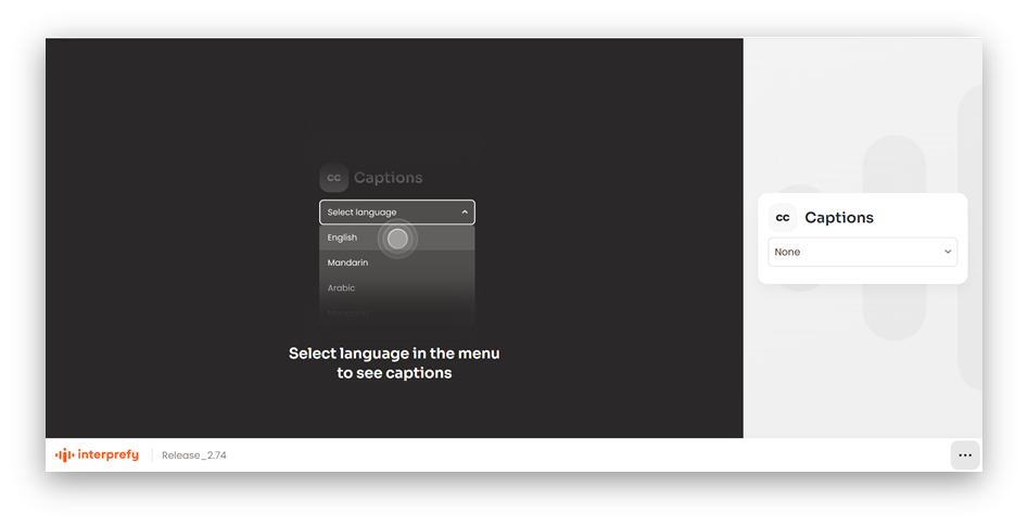 Interprefy Captions Language Selector